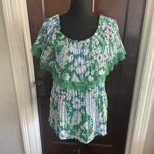 Spense Green Floral Ruffle Blouse